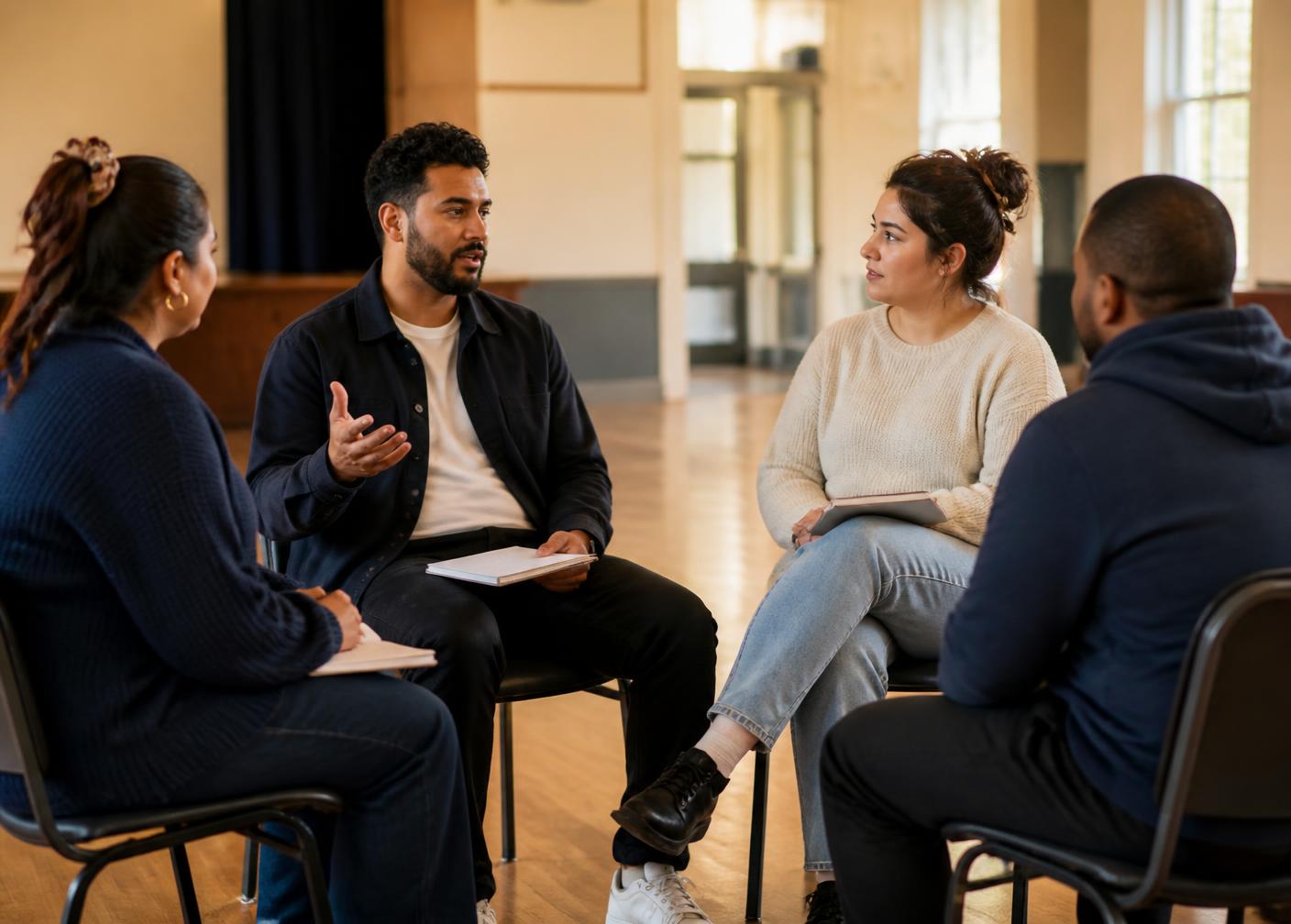 A youth worker supporting a young person during a program session